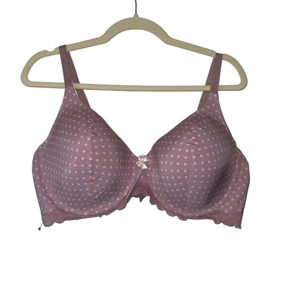 Polka Dot Lace Trim Underwire Bra 44D Light Pink Adjustable Straps - Picture 1 of 5
